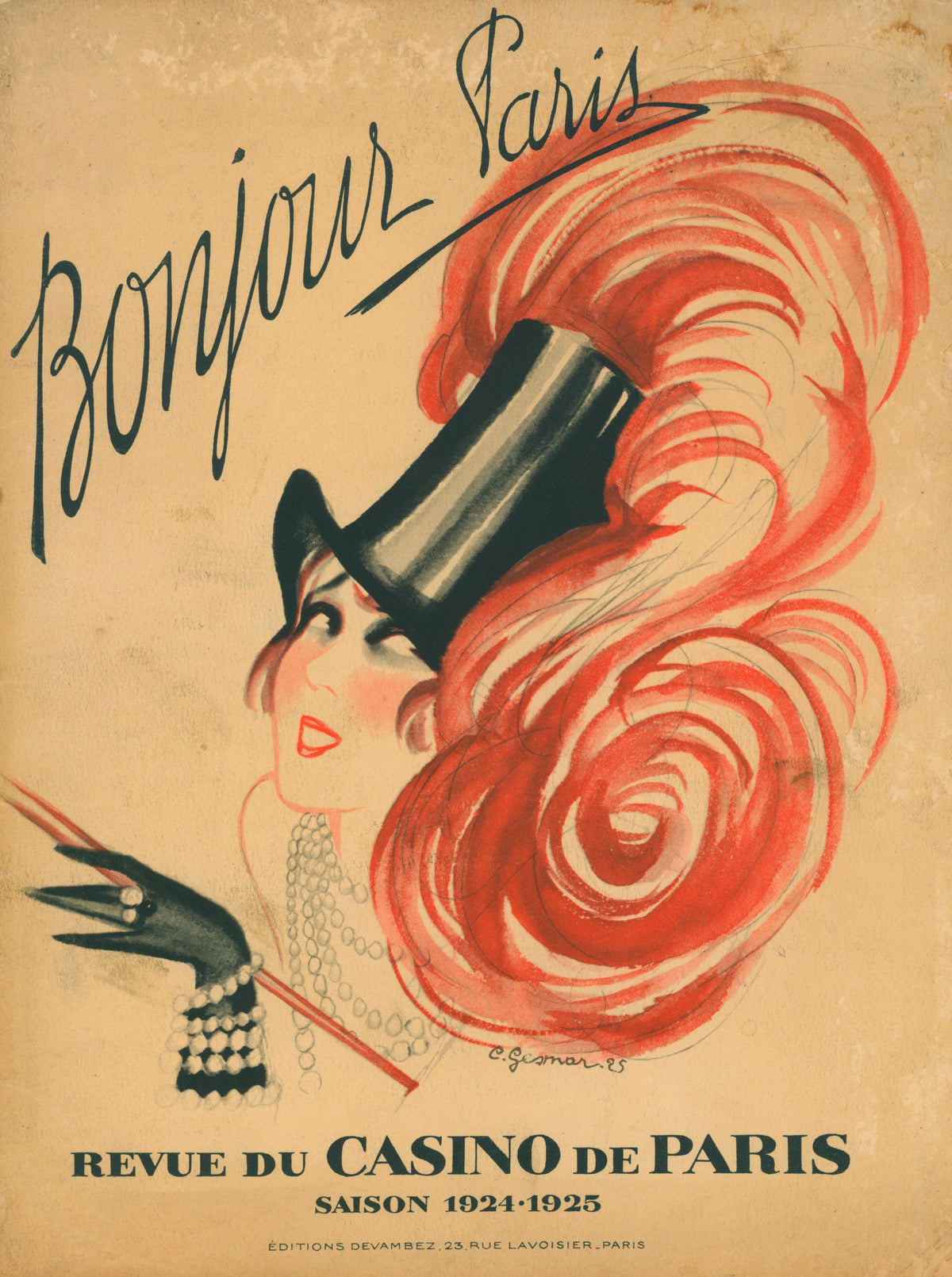 Bonjour Paris- Cover Page - Authentic Vintage Antique Print