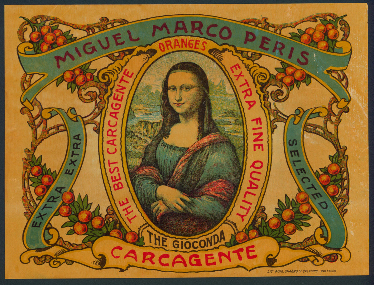 Mona Lisa- Spanish Crate Label - Authentic Vintage Antique Print