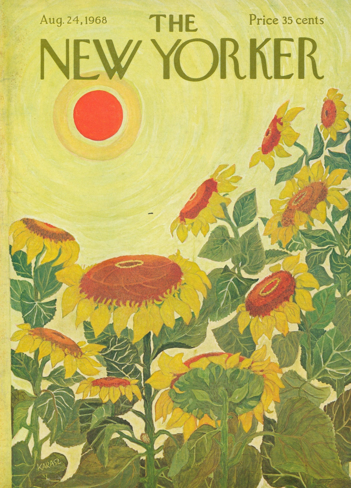 Summer Sunflowers- The New Yorker - Authentic Vintage Antique Print