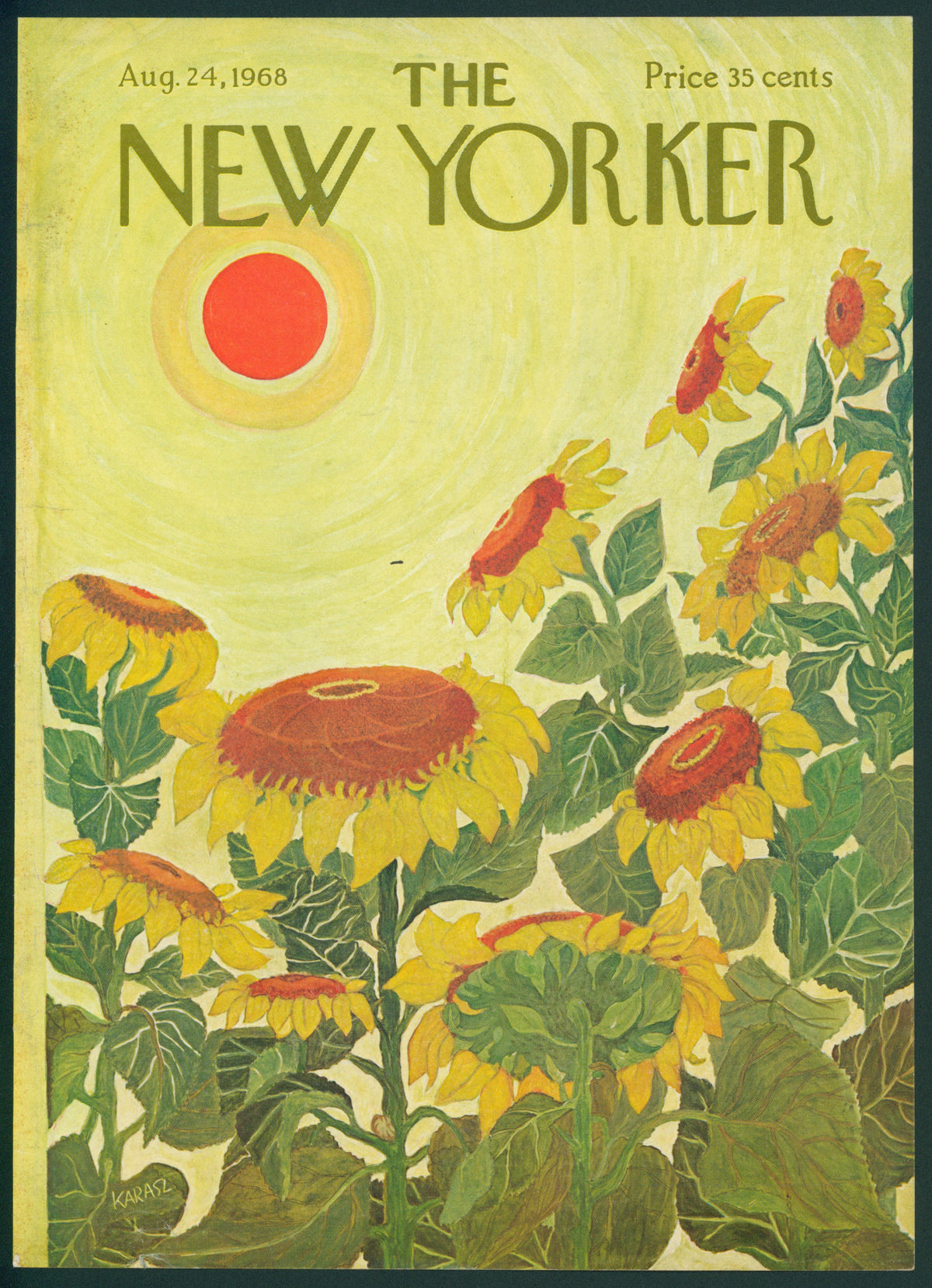 Summer Sunflowers- The New Yorker - Authentic Vintage Antique Print