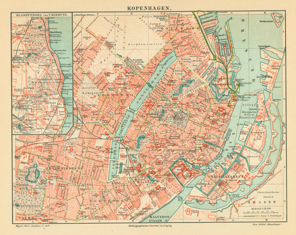 Copenhagen, Denmark- Antique Map- Original Antique Print - Authentic ...