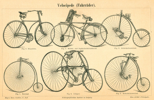 Vintage Bicycles, Antique Engraving- Original Antique Print - Authentic 