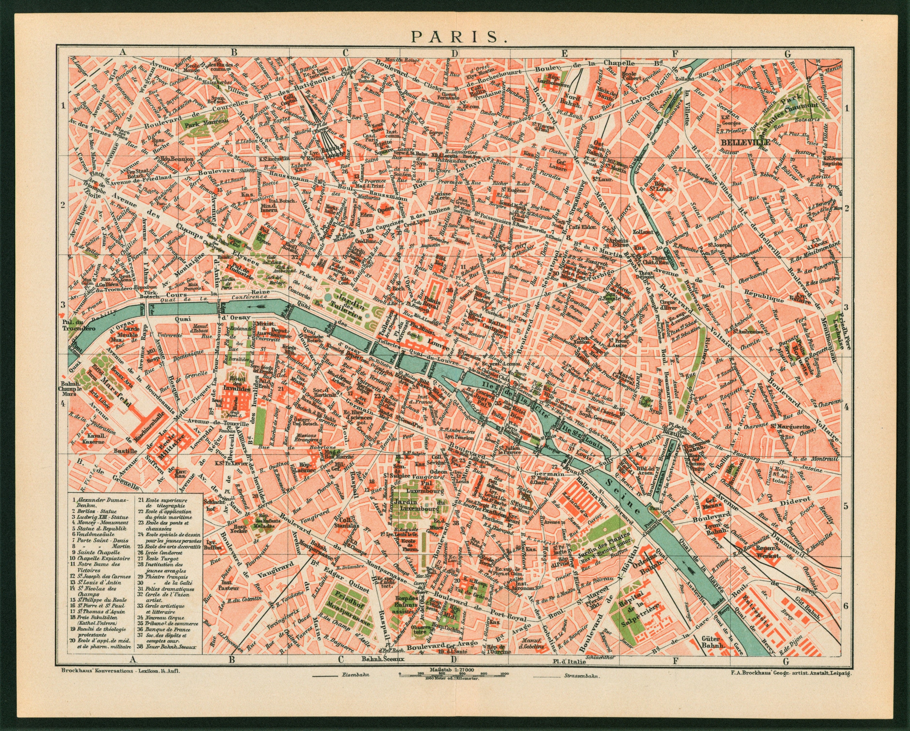 Authentic Vintage Antique Print | Paris, France- Antique Map