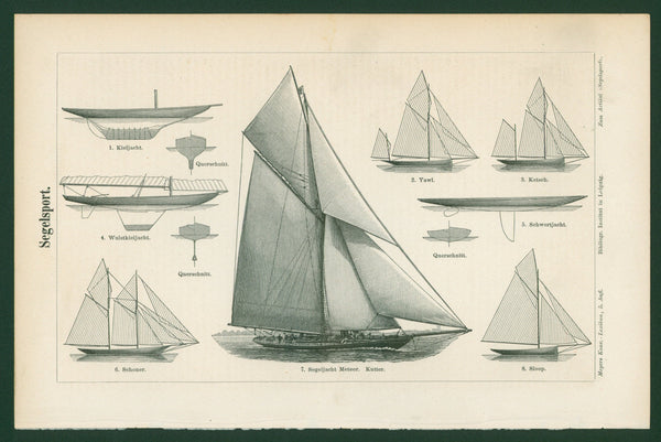 Sailing, Sport Yacht- Antique Engraving- Original Antique Print ...