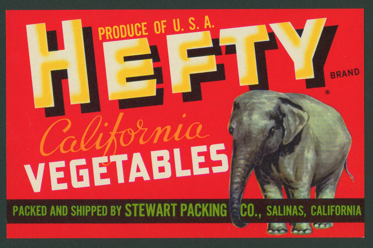 Hefty Vegetables- Crate Label - Authentic Vintage Antique Print