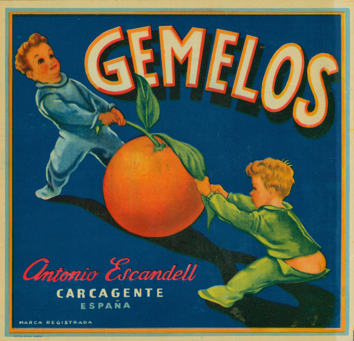 Gemelos- Spanish Crate Label - Authentic Vintage Antique Print