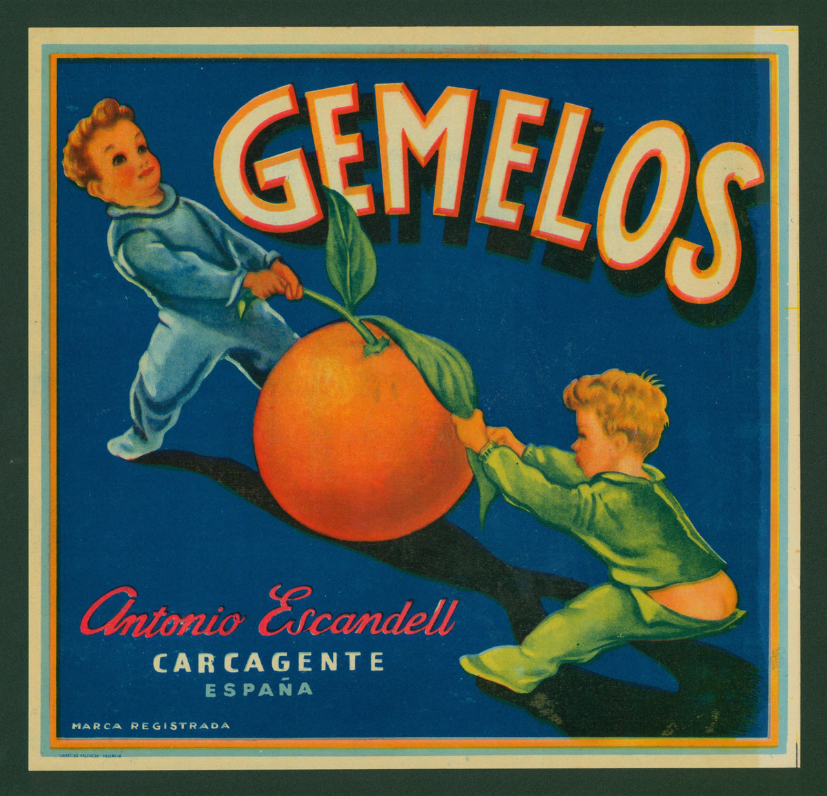 Gemelos- Spanish Crate Label - Authentic Vintage Antique Print