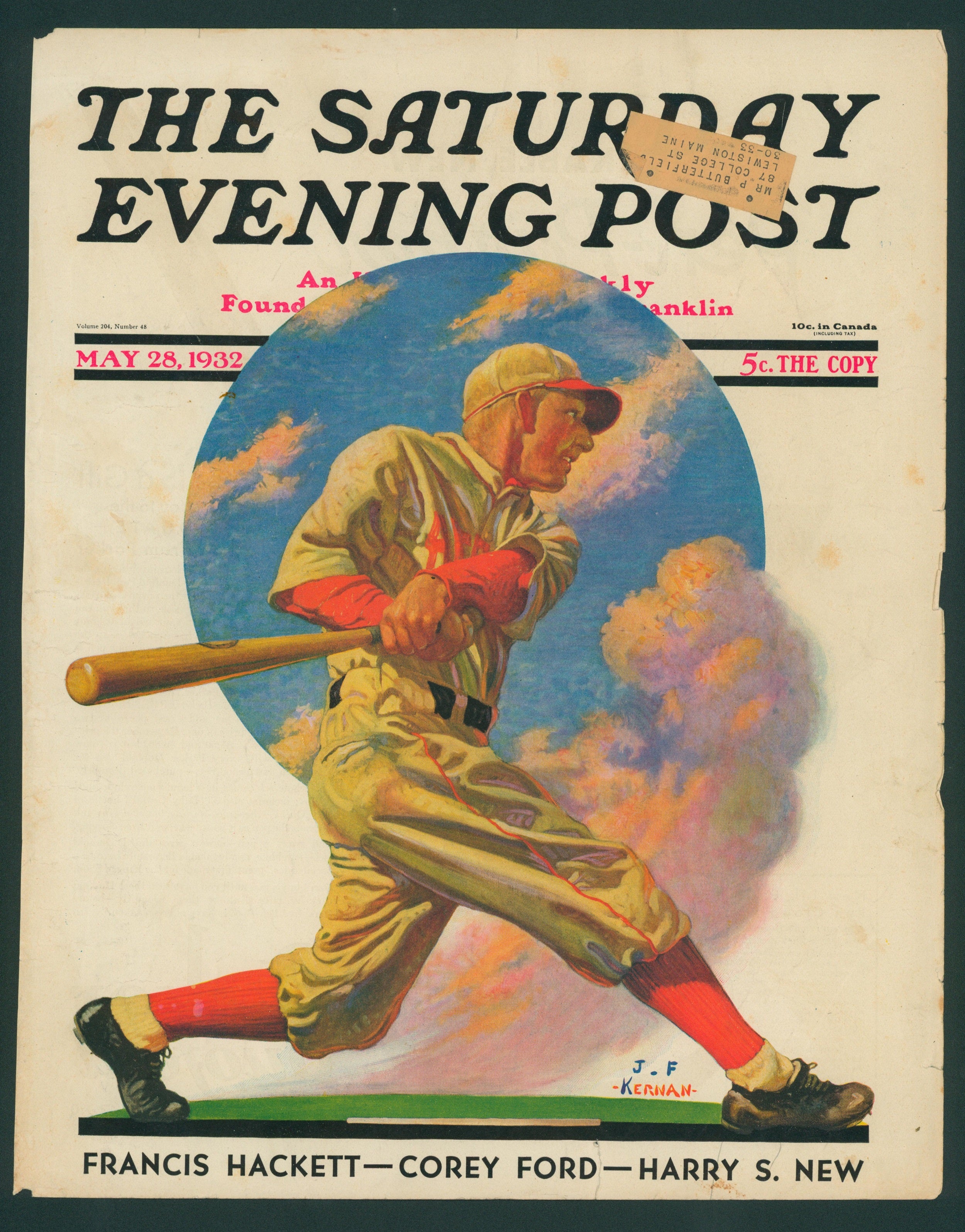 Authentic Vintage Antique Print  Baseball Player- The Saturday Evening Post