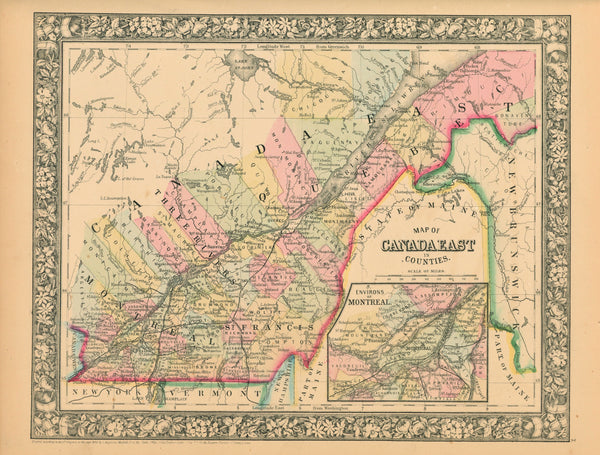 Authentic Vintage Antique Print | Canada East (Quebec)- Antique Map