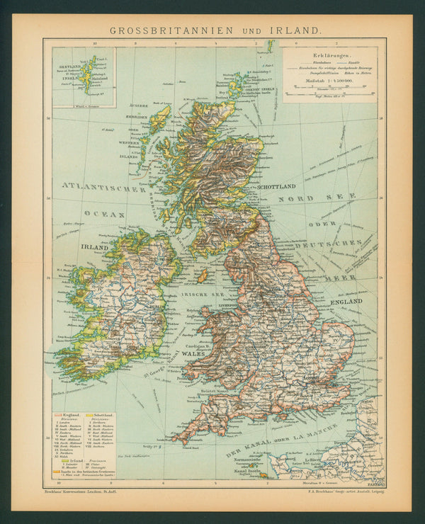 Great Britain, Ireland, Shetland Islands- Antique Map - Authentic ...